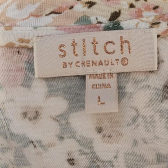 Stich by Chenault Large Green, Pink, and White Floral print blouse. - Picture 3 of 7